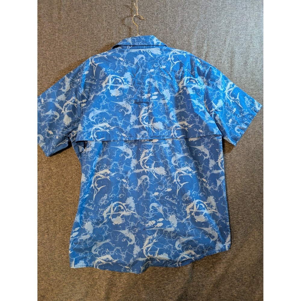 Cabela's Shirt Mens Salt Water Fishing Button Up Short Sleeve Blue Print Vented - Picture 10 of 11